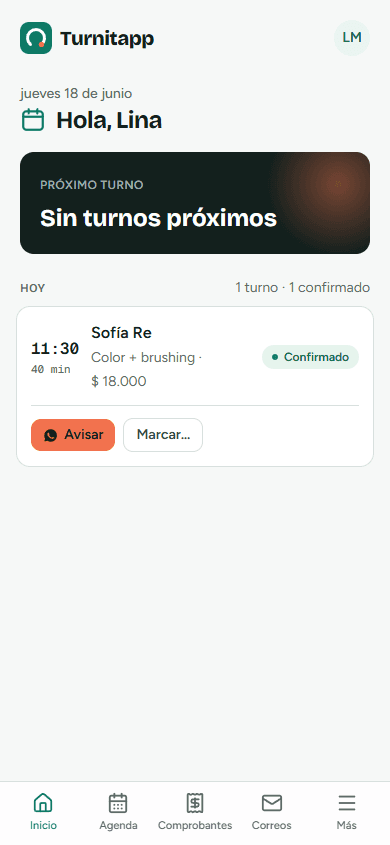 Panel del día con el próximo turno y su cuenta regresiva