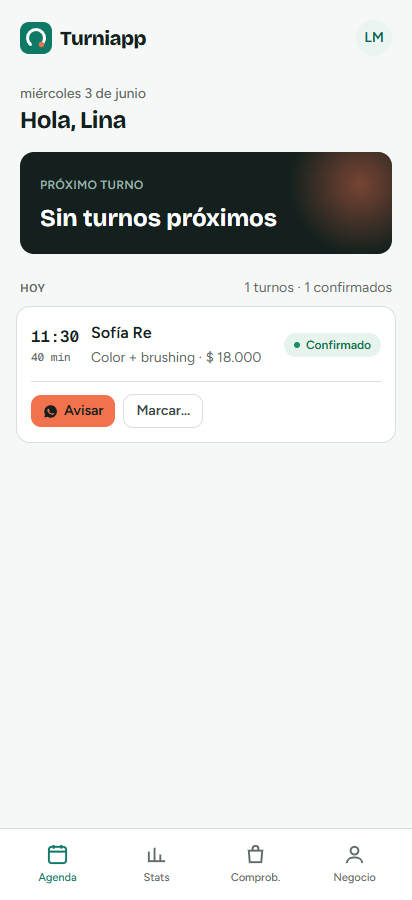 Panel del día con el próximo turno y su cuenta regresiva